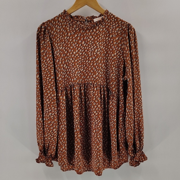 Hailey & Co Pullover Blouse Size Large Animal Print Babydoll Style Flowy Top - Picture 1 of 8